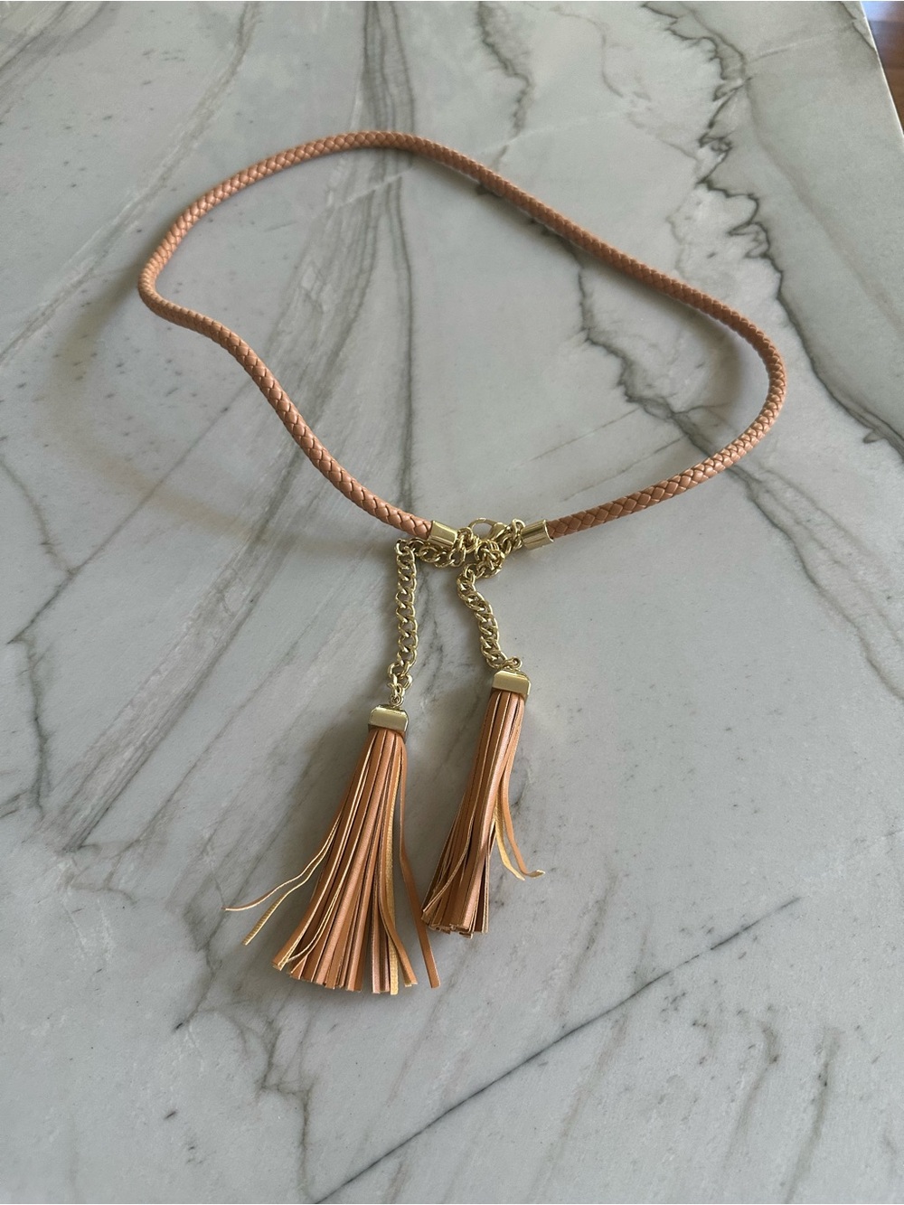 BCBG Women's camel Tassel Rope Belt Necklace - Gold Accents